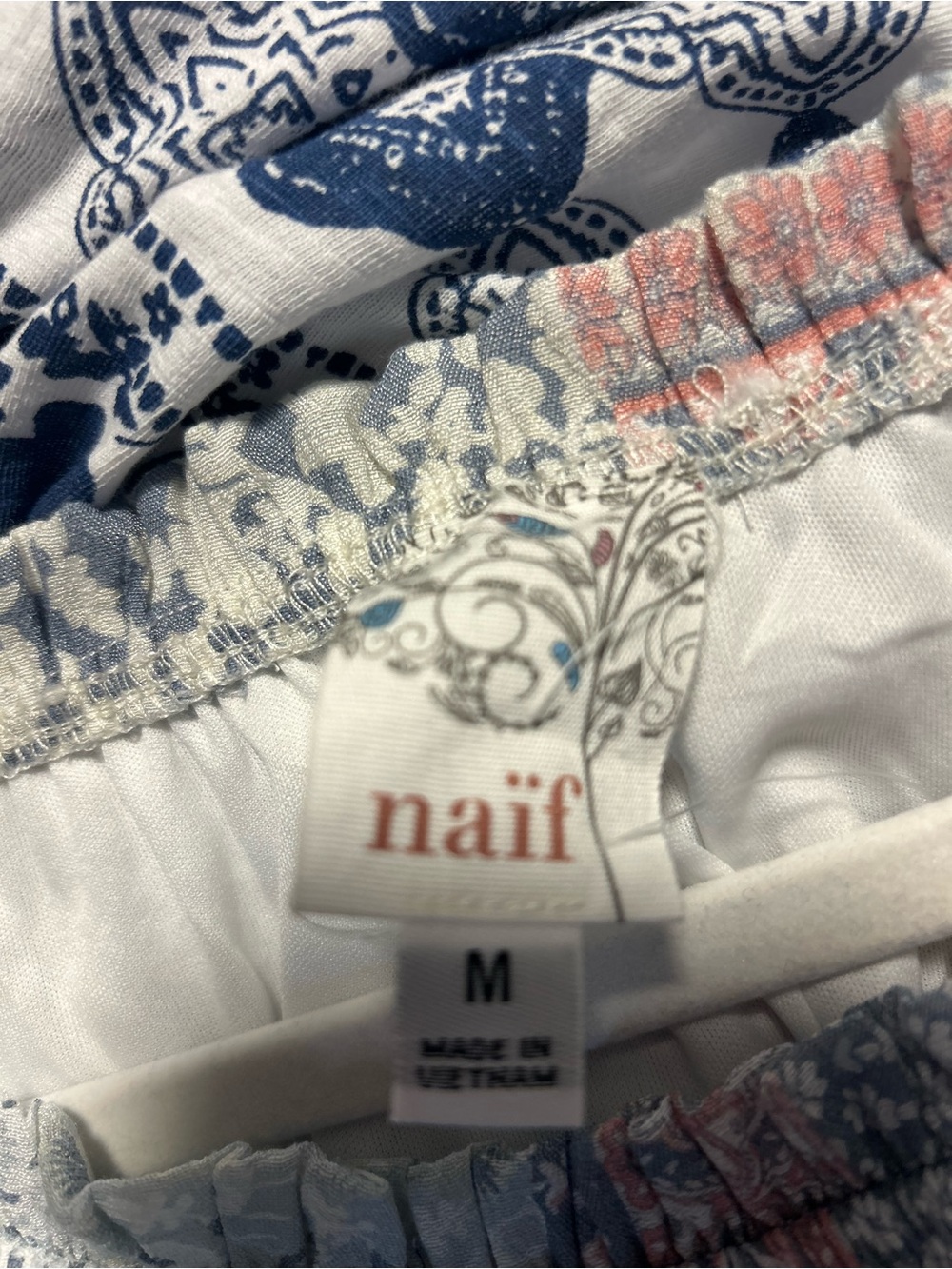 NAIF Blue and White Floral Pull-On Shorts with Coral Accents